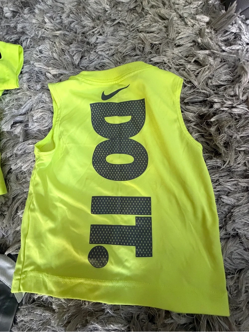 Nike Neon Yellow 3 piece Athletic Tank & Tee with Gray Shorts Set baby 2T